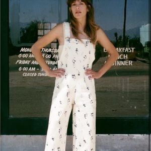 Zara Overalls Jumpsuit - ecru with blue/purple florals